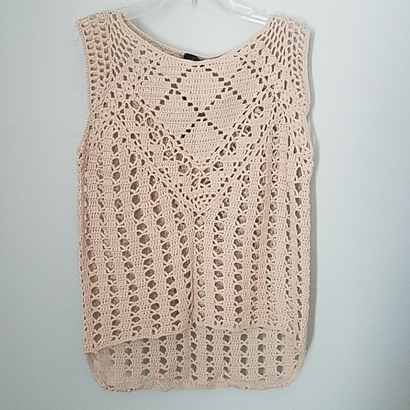 Cyrus Tops - Cyrus Open Knit Hi Lo Crochet Top New